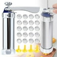 thumbnail image 1 of Cookie Press Gun, 1 Pc Spritz Cookie Press, Stainless Steel Cookies Maker for Baking, For DIY Biscuit Maker and Decoration with 20 Cookies Discs and 4 Piping Tips, Silver, 1 of 9