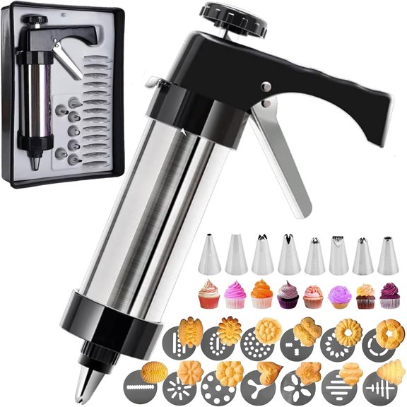Cookie Press Gun Gift Kit  Stainless Steel Spritz Cookie Maker with 13 Discs & 8 Piping Tips, Easy-to-Use Biscuit Press Icing Gun for Baking & DIY Pastries Cake Dessert Making and Giving Gifts