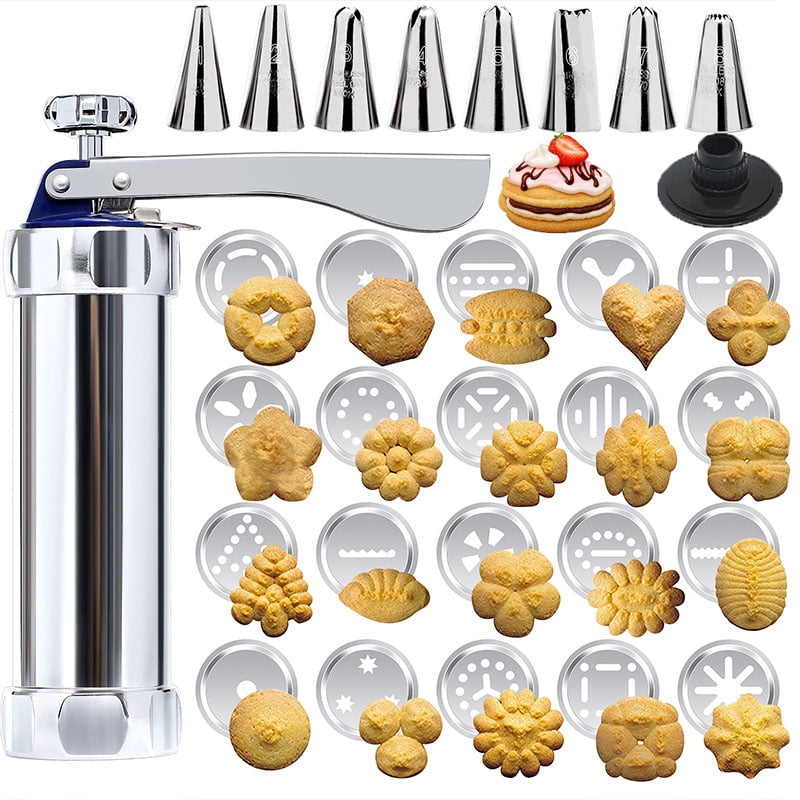 Cookie Press Kit, 20 Round Cookie Discs and 8 Stainless Steel Icing ...