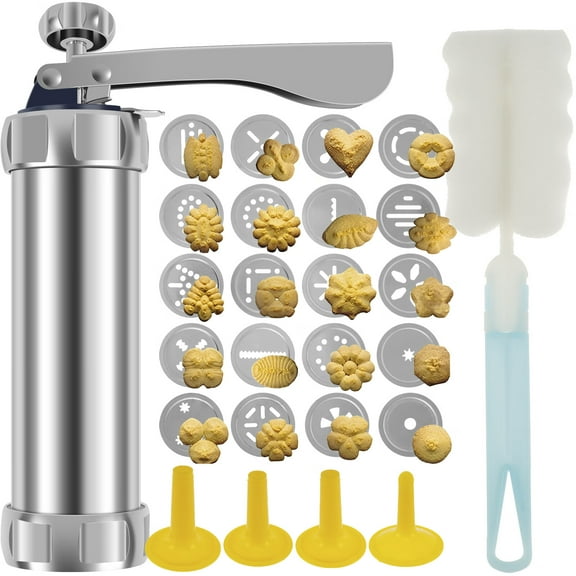 Cookie Press Kit DIY Cookie Press Decorating Kit Detachable Cookie Decorating Press with 4 Icing Nozzles and 20 Cookie Molds Reusable Dessert Decorating Syringe Set Cookie Maker Press for Biscuits
