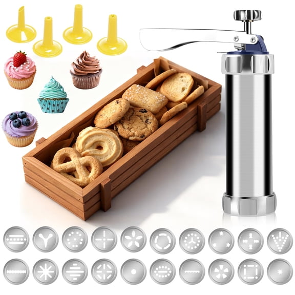 Cookie Press Kit with 20 Discs and 4 Tips Stainless Steel Baking Tool 1 Pack