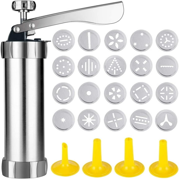 Cookie Press Machine Stainless Steel Biscuit Maker and Churro Maker with 20 Discs and 4 Icing Tips