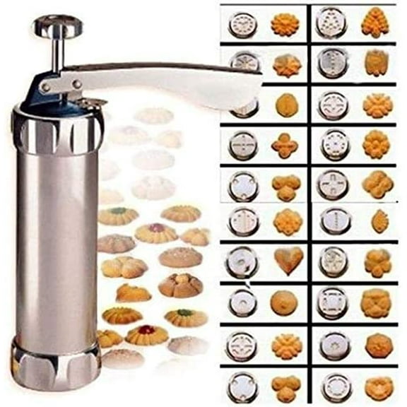 Cookie Press Maker Kit, Spritz Cookie Maker Machine For Baking, For DIY Biscuit Maker and Decoration with 20 Cookie Discs and 4 Piping Tips (Stainless Steel)