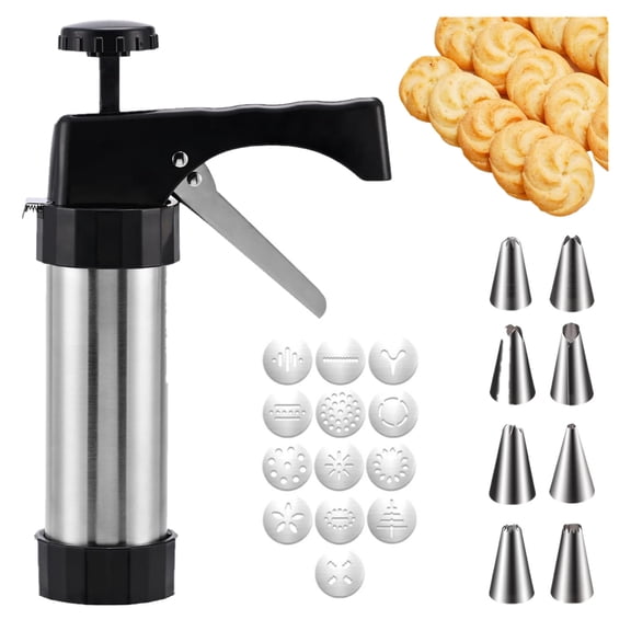 Cookie Press Set- Cookie Press Kit + Cookie Discs + Stainless Steel Nozzles Perfect for Christmas Cookie Cutters Cookie Maker and Cake