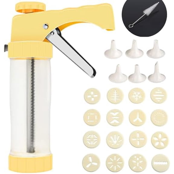 Cookie Press, Spritz Cookie Press for Baking, Thicken Cookies Press Gun Kit with 16 Discs and 6 Icing Tips, Suitable for DIY Cookies Maker and Cake Icing(Yellow)
