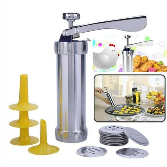 Cookie Press Stainless Steel Spritz Baking Kit | 20 Shaping Discs & 4 Icing Tips | Ergonomic Handle | Adjustable Size | Easy Clean | Food Grade | Cake Cookie Decorating Set