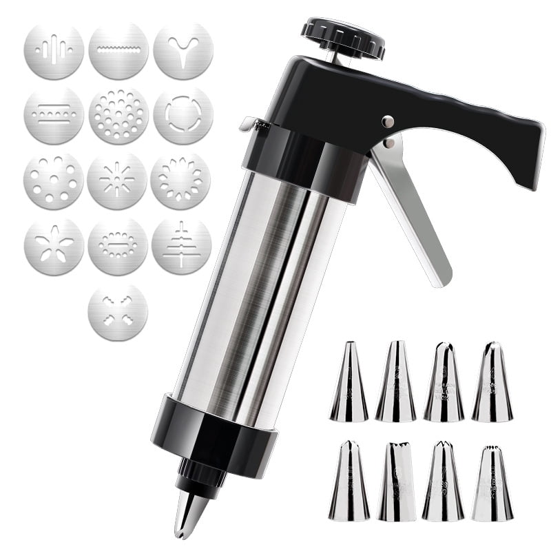 Cookie Press for Baking, 13 Cookie Press Discs and 8 Icing Tips, Stainless Steel Spritz Cookie
