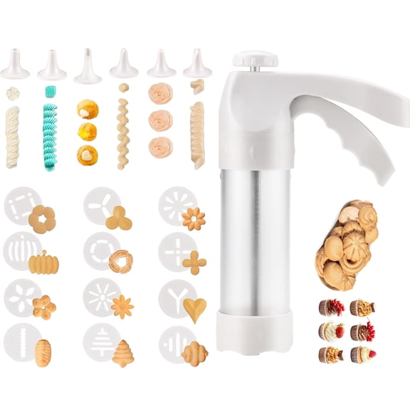 Cookie Press for Baking, Spritz Cookie Press with 12 Cookie Press Discs and 6 Icing Tips, for DIY Biscuit Maker, Cake Icing Decoration, White