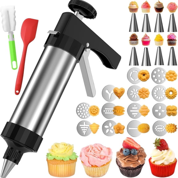 Cookie Press with Nozzles Stainless Steel Biscuit Maker Easy Squeeze Dough Maker Cookie Decorating Tool for Home Commercial Use