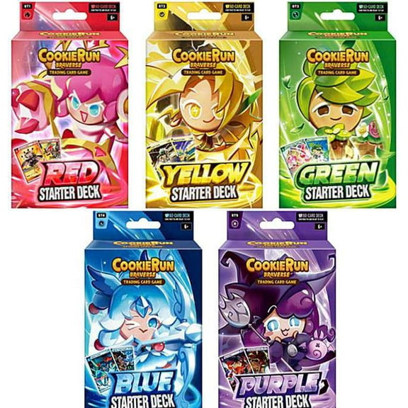 Cookie Run Braverse Trading Card Game Red, Yellow, Green, Blue & Purple Set of 5 Starter Decks