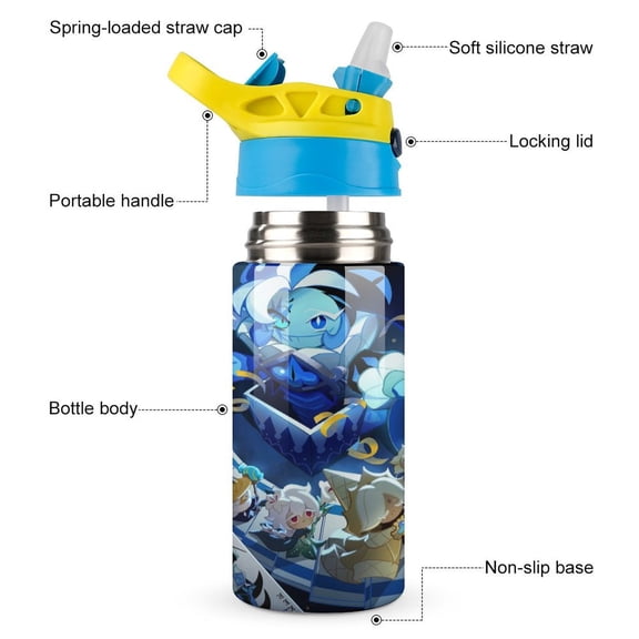Cookie Run Insulated Stainless Steel Water Bottle with Straw Vacuum Water Tumbler Reusable Leak Proof Cup