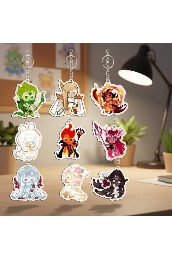 Cookie Run Kingdom Keychain, Burning Spice Fire Spirit Wind Archer Cookie Keyring Accessories Transparent Acrylic Key, random 1pc