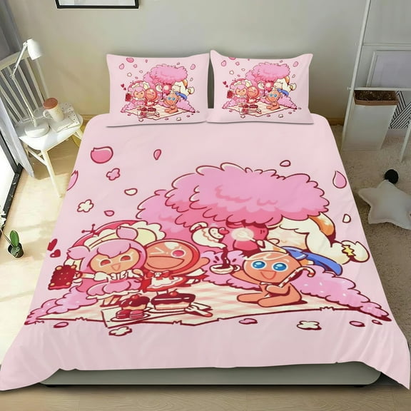 Cookie Run Themed Bed Sheet Set Three Piece Set 53x79 Inches Comfortable And Skin Friendly Unique Design Creating A Star Studded Night