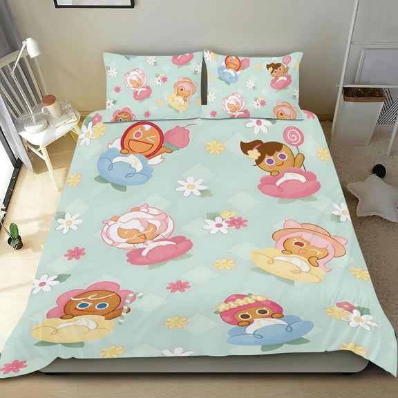 Cookie Run Themed Bed Sheet Set Three Piece Set 53x79 Inches Comfortable And Skin Friendly Unique Design Creating A Star Studded Night