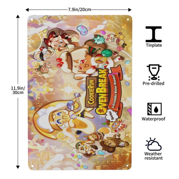 Cookie Run-themed Tin Painting tin art, 812 in (2030 cm), clear HD printing, a 2026 new release that brightens the room and enhances the home atmosphere.