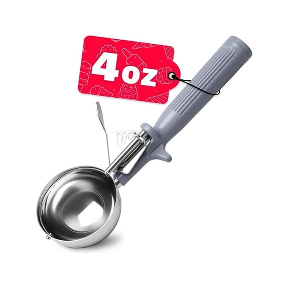 Cookie Scoop for Baking, 4 oz Stainless Steel Ice Cream Scoop with Trigger, #8 Disher Cup for Muffin Batter, Large Cupcake and Dough Portion Control Tool, Grey Handle, 1/2 Cup