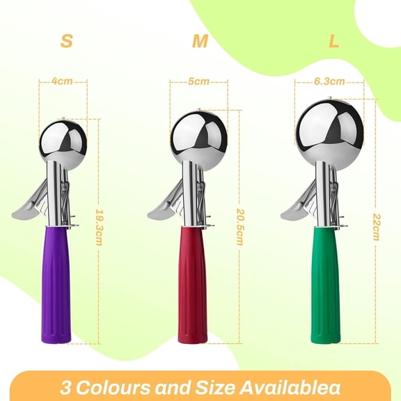 Cookie Scoop Set of 3, Ice Cream Scoop with Trigger Release & Anti-Freeze Grip, Stainless Steel Cookie Scoops for Baking, Portion Scooper for Cookie Dough, Cupcake, Mashed Potatoes (S/M/L)