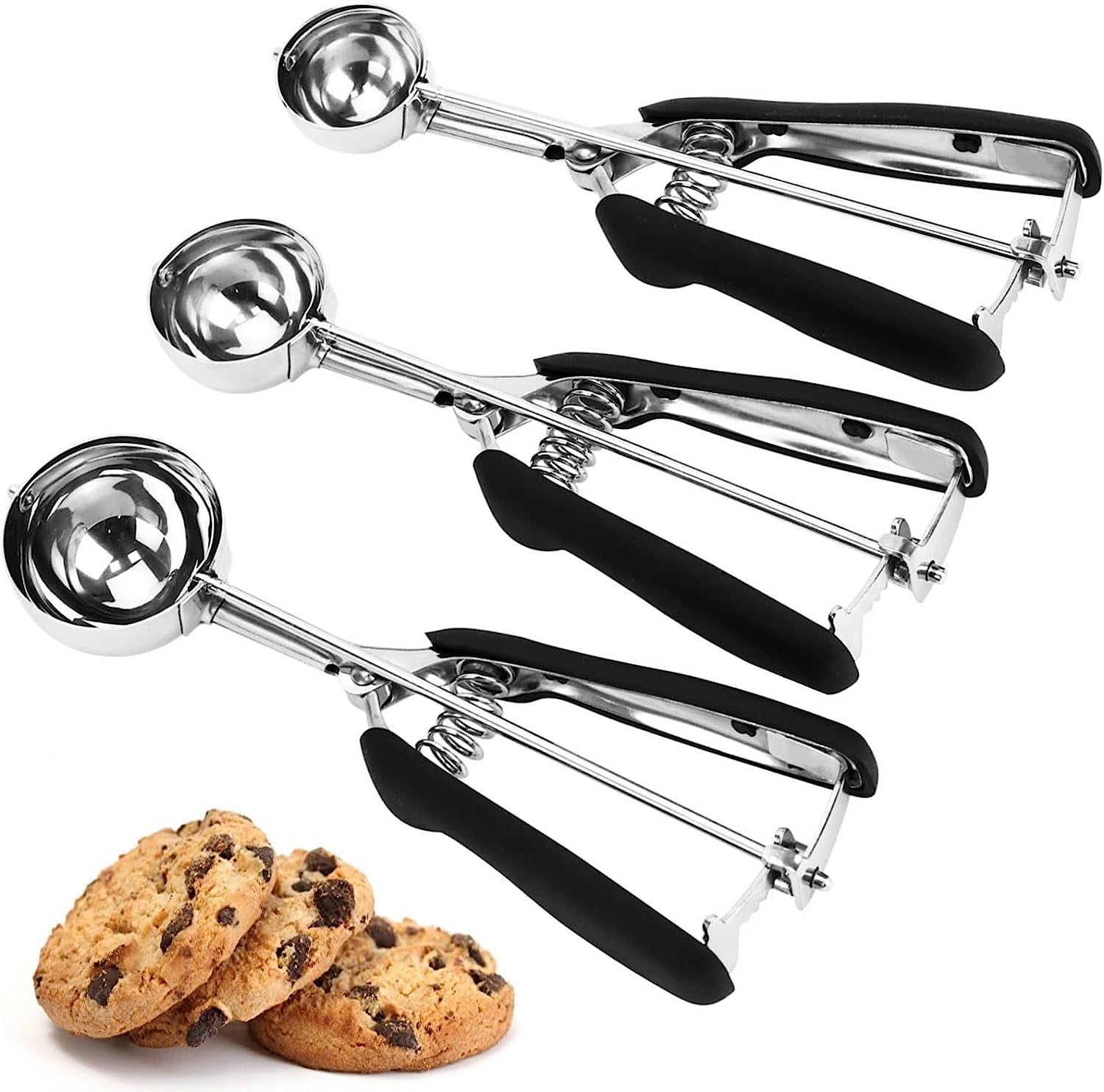 Cookie Scoop Set, 3 Pcs Ice Cream Scoop,18/8 Stainless Steel Cookie Scoop for Baking, Ice Cream Scooper with Trigger Release with Non-Slip Grip - Walmart.com