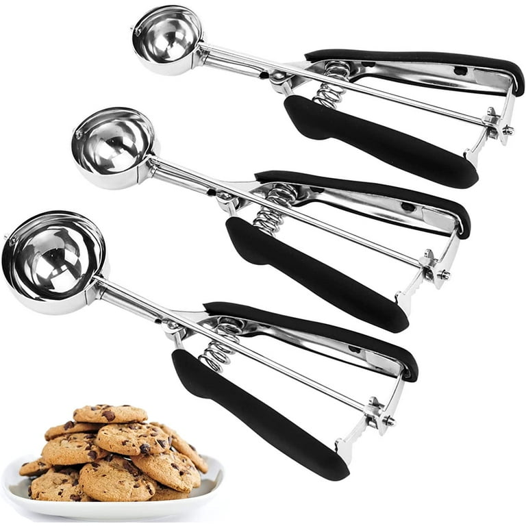 Cookie Scoops for Baking Set of 3 Stainless Steel Cookie Dough Scoop with  Trigger Release for Muffin Fruit Baller Ice Cream, Small Medium Large （ 1
