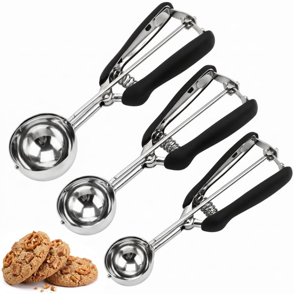 Cookie Scoop Set  3pcs Ice Cream Scoops For Baking Of 3 18/8 Stainless Steel Scooper With Trigger Release Dough Non-slip Grip