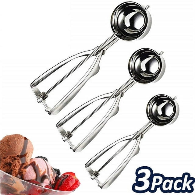 Cookie Scoop Set, Ice Cream Scoop Set with Trigger, Multiple Size Professional Stainless Steel Scoop Perfect for Cupcake,Muffin, Meatball,Cookie,Ice