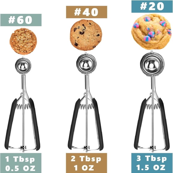 Cookie Scoop Set, Include 1 Tbsp/2 Tbsp/3 Tbsp, Cookie Dough Scoop, Cookie Scoops for Baking Set of 3, Stainless Steel, Good Grip, Non-Slip, For Cookies Cupcake Muffin Ice Cream waffle