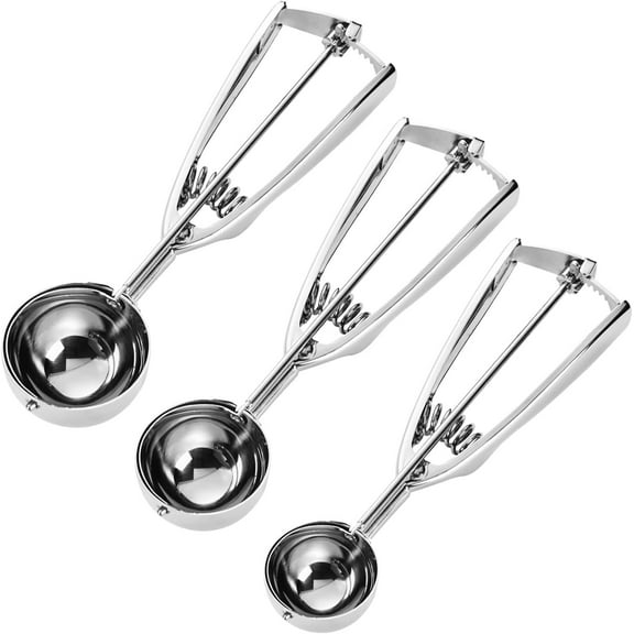 Cookie Scoop Set, Silver, 3-Piece Set, Large/Medium/Small, for Cookies, Ice Cream, Muffin, Cupcakes, Truffles, Mashed Potatoes