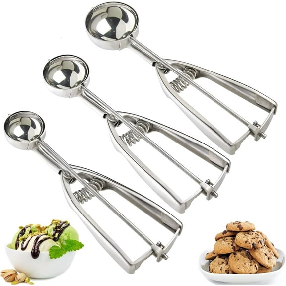Cookie Scoop Set - Small/1 Tbsp, Medium/2 Tbsp, Large/3 Tbsp - Cookie Dough Scoop, Stainless Steel Melon Baller Scoop Ice Cream Scoop,Cookie Scoops for Baking Set of 3