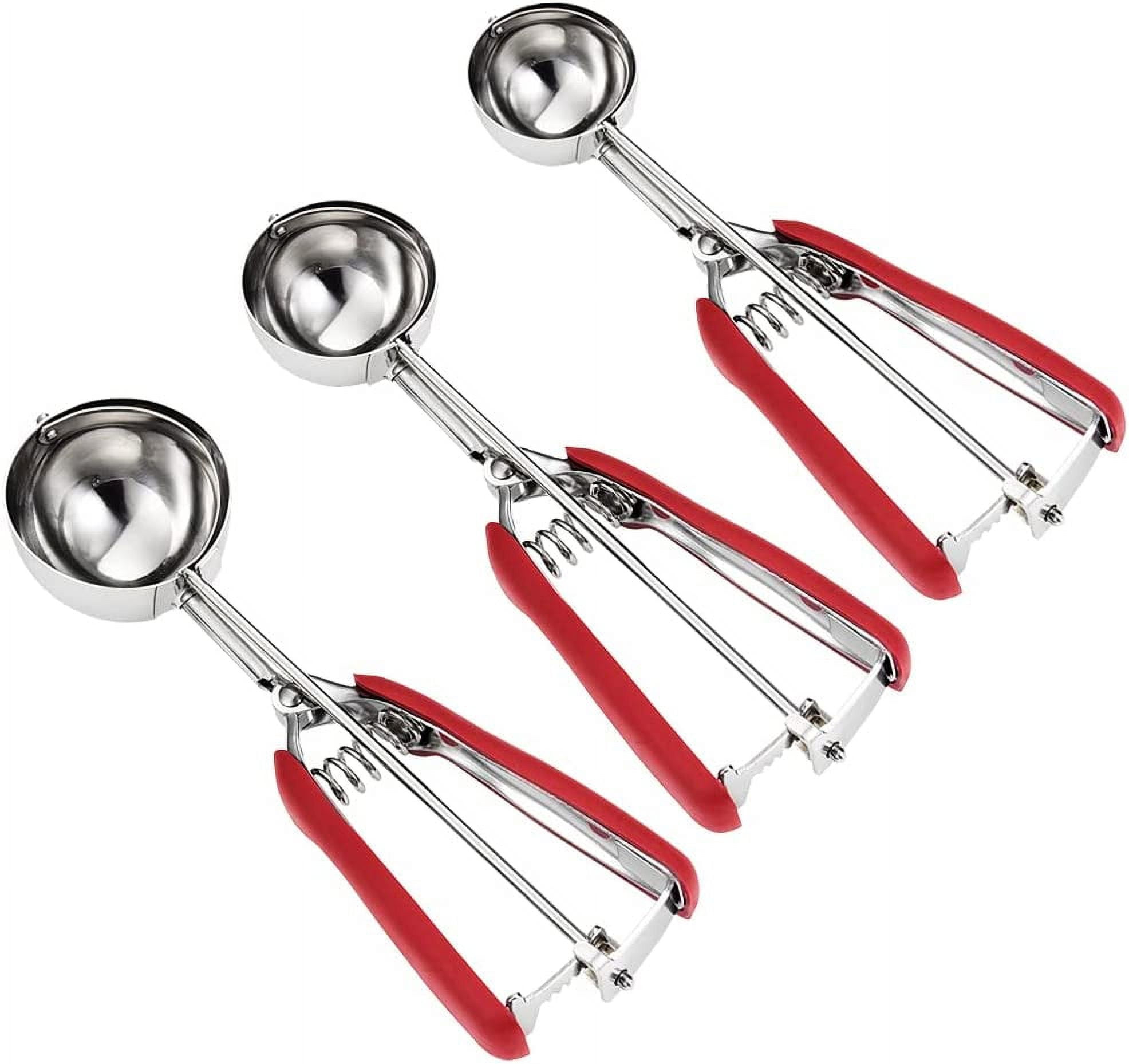 Cookie Scoop set, Size #60\\/ #40\\/ #20 Size Cookie Dough Scoop, 3 Pack Cookie  Scoops for Baking, Non-slik Grip, Red, 18\\/8 Stainless Steel 