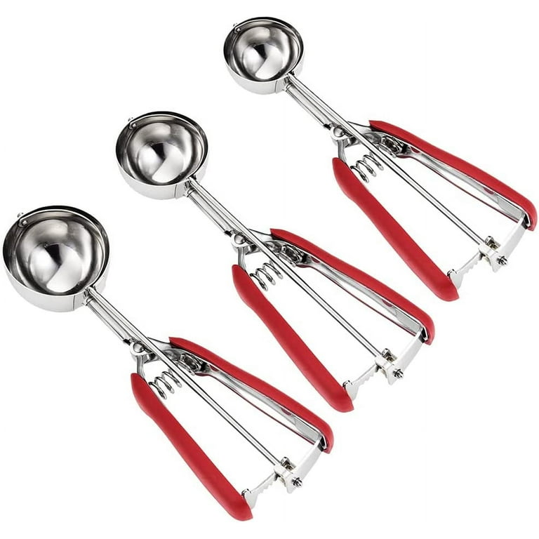 Cookie Scoop set, Size #60\\/ #40\\/ #20 Size Cookie Dough Scoop, 3 Pack  Cookie Scoops for Baking, Non-slik Grip, Red, 18\\/8 Stainless Steel