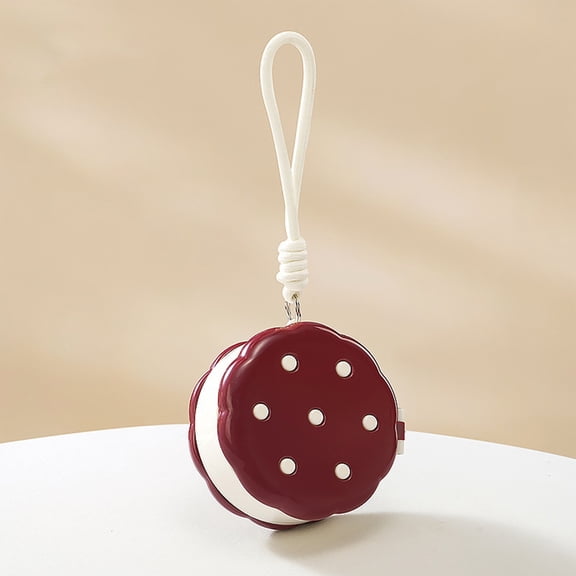 Cookie Shaped Double Layer Small Storage Case, Portable Hanging Mini Organizer Box for Earrings, Rings, Hair Accessories & Tiny Daily Sundries Red