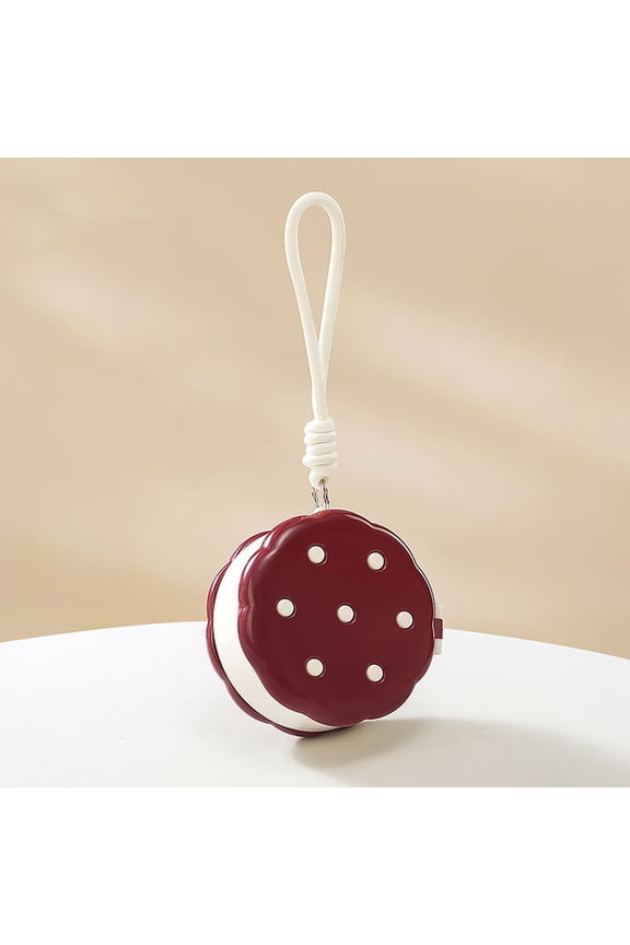 Cookie Shaped Double Layer Small Storage Case, Portable Hanging Mini Organizer Box for Earrings, Rings, Hair Accessories & Tiny Daily Sundries Red