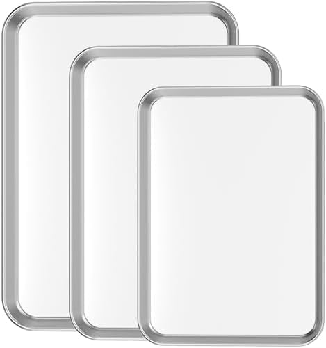 Cookie Sheet Baking Sheet Set of 3,  Commercial Grade Stainless Steel Baking Pan, Professional Bakeware Oven Tray, Healthy & Non-toxic, Rust Free & Mirror Finish, Easy Clean & Dishwasher Safe
