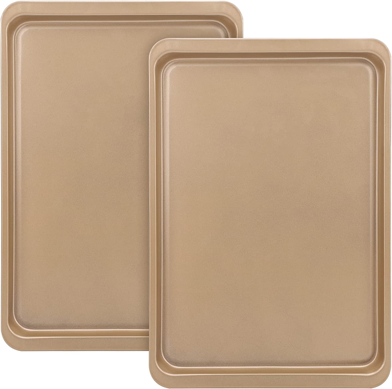 Cookie Sheet Nonstick Set of 2,  10 x 14.6 Inch Carbon Steel Baking Sheets Pan Toaster Oven Baking Pans Baking Tray Rimmed Baking Pan - Gold