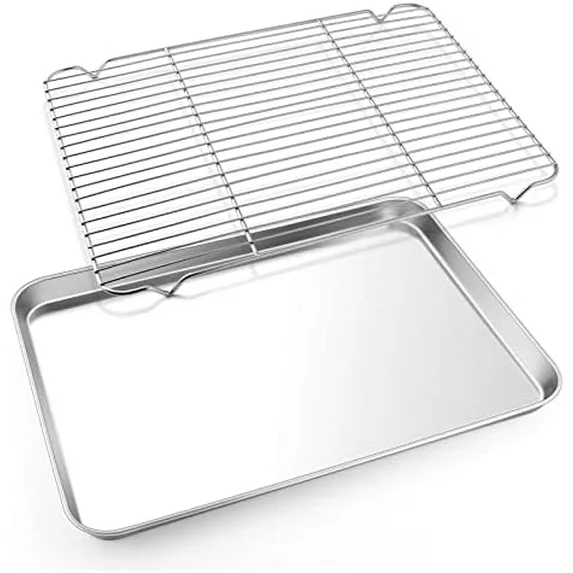 Cookie Sheet With Rack Set Half Baking Pan Stainless Steel Rimmed Tray Wire Cooling Roasting Broiling Dishwasher Safe