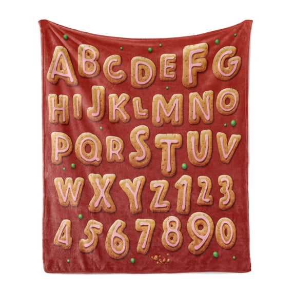 Cookie Soft Flannel Fleece Blanket, Christmas Themed ABC and Numbers Lettering Dots in the Dark Toned Background Pastel, Cozy Plush for Indoor and Outdoor Use, 50" x 60", Multicolor, by Ambesonne