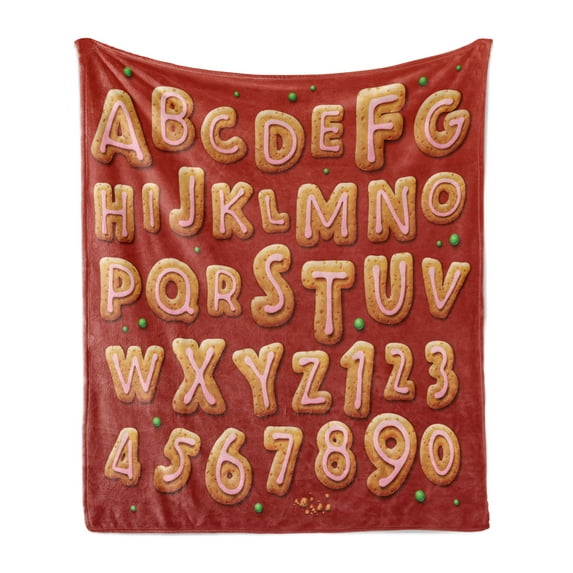 Cookie Soft Flannel Fleece Blanket, Christmas Themed ABC and Numbers Lettering Dots in the Dark Toned Background Pastel, Cozy Plush for Indoor and Outdoor Use, 50" x 70", Multicolor, by Ambesonne