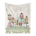 thumbnail image 1 of Cookie Soft Flannel Fleece Throw Blanket, Appetizing Cakes and Glass Jars Set on a Table Vibrant Swirling Ornaments, Cozy Plush for Indoor and Outdoor Use, 50" x 70", Multicolor, by Ambesonne, 1 of 5