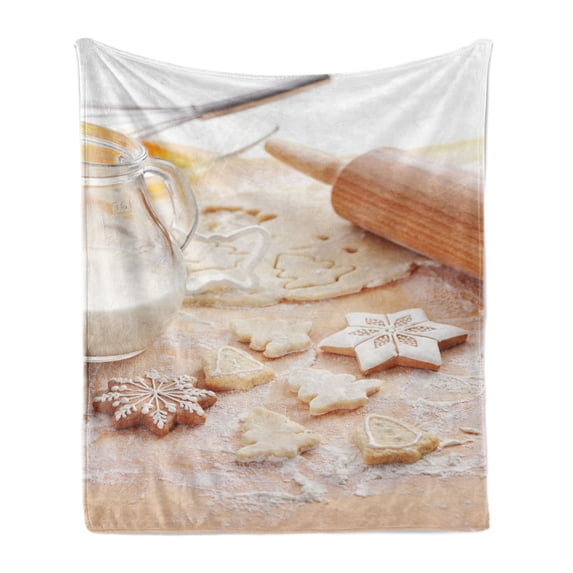 Cookie Soft Flannel Fleece Throw Blanket, Baking Ingredients Scattered in Flour Gingerbread Milk in a Jar Christmas Vibes, Cozy Plush for Indoor and Outdoor Use, 60" x 80", Multicolor, by Ambesonne
