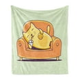 thumbnail image 1 of Cookie Soft Flannel Fleece Throw Blanket, Kitten Character Laying down on a Couch Sipping Milk, Cozy Plush for Indoor and Outdoor Use, 50" x 70", Cream Orange, by Ambesonne, 1 of 5