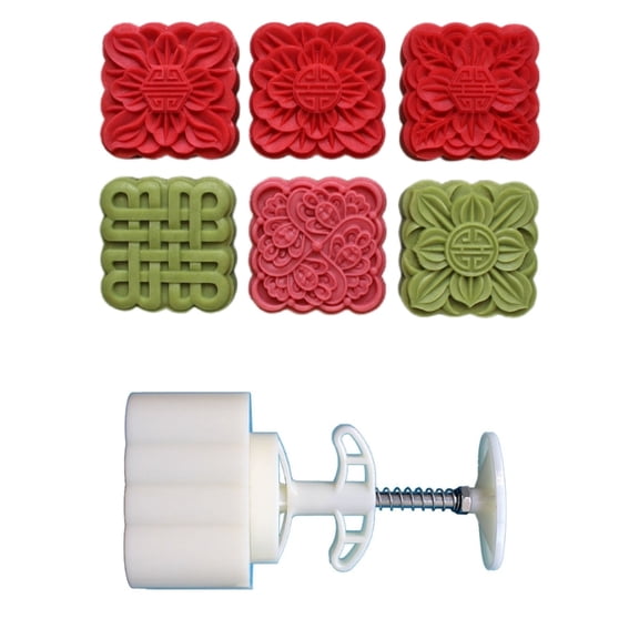 Cookie Stamp 3D Square Flower Pattern Moon Cake Molds Hand Pressure Moon Cake Maker Baking Tool for MidAutumn Festival