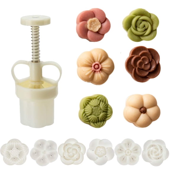 Cookie Stamp 6pcs 50g Moon Cake Mold Set, Thickness Adjustable Mid Autumn Festival DIY Hand Press Cookie Cutter Dessert Pastry