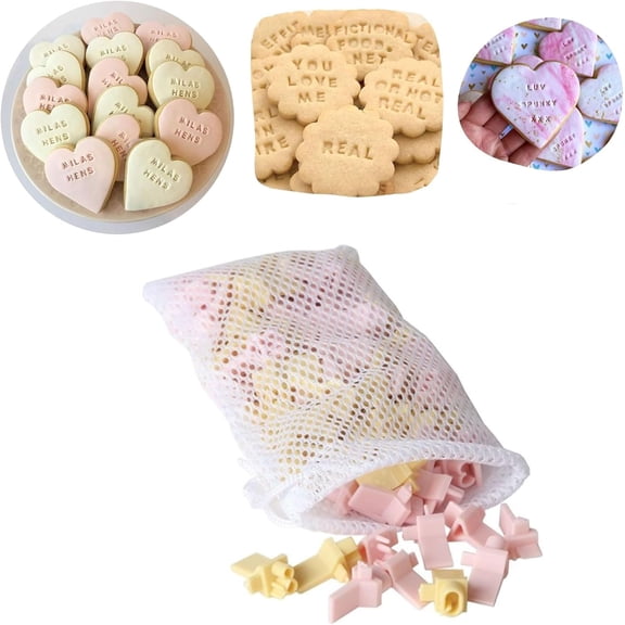 Cookie Stamps Fondant Letter Stamps - Alphabet, Numbers & Symbols, DIY Fondant Embosser for Cookie & Cake Decorating - 96 Pieces Letter Stamps for Clay with Storage Bag - Pink & Yellow