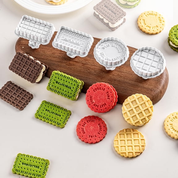 Cookie Stamps Set, Waffle Pattern Cookie Mold Biscuit Cutter Set with Plunger Stamp, Funny Cookie Biscuit Molds for DIY Baking