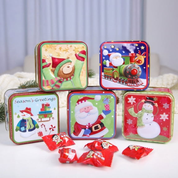 Cookie Tins With Lids Empty Cookie Storage Tins Christmas Cookie Tins Christmas Tin Can Candy Box Storage Box (Random Color),Food Storage Containers