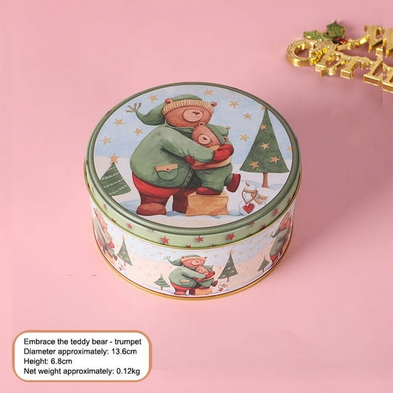 Cookie Tins with Lids Wedding Mother's Day Round Gift Tins for Cake Candy Cookie Food Storage - Embrace Bear Small Size