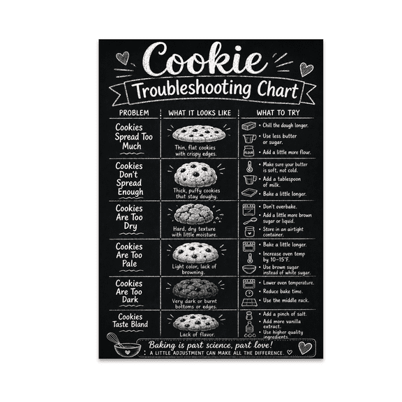 Cookie Troubleshooting Chart - Baking Enthusiast - 13x19 Poster Print