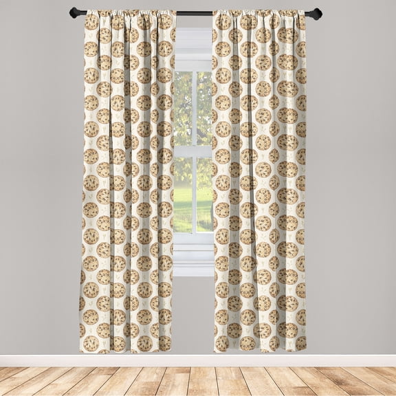 Cookie Window Curtains, Circular Motif of Chocolate Chip Dessert Sweets Pastry Food Art Watercolor, Lightweight Decor 2-Panel Set with Rod Pocket, Pair of - 28"x63", Pale Brown and Beige, by Ambesonne