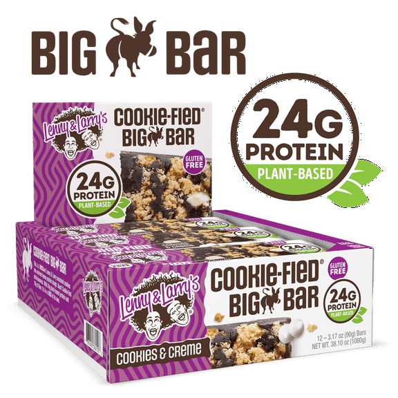 Cookie-fied Big Bar Cookies & Creme, Plant-Based Protein Bar, Gluten-Free, Vegan and Non-GMO, 12 Count