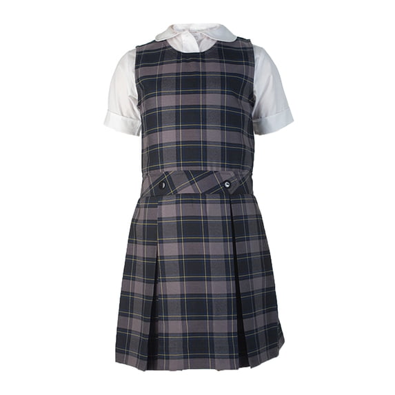 Cookie's Little Girls’ Bib Front Jumper with Kick Pleats (Sizes 2 - 6X) Color: gray/royal/gold *plaid #87* Size: 4